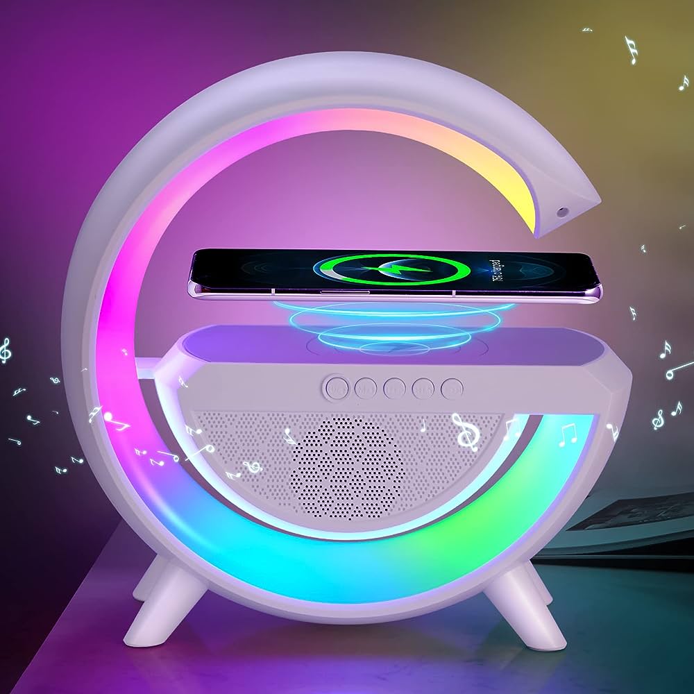 Chytré budík - Bluetooth reproduktor - 15W bezdrátová nabíječka - RGB náladové světlo - bílá a černá | meowbutter