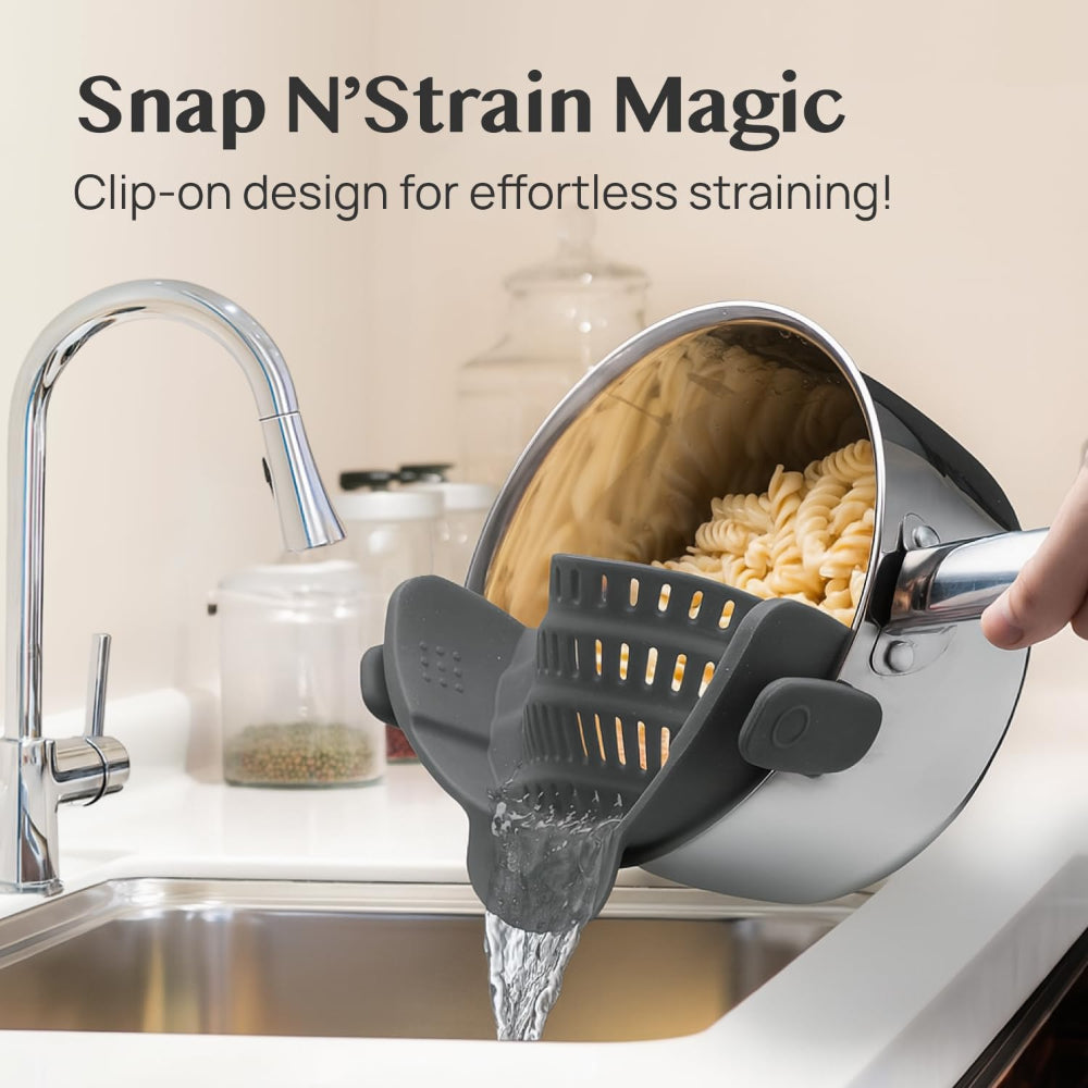 Silicone Clip-On Pot Strainer — Cookware Drain Clamp
