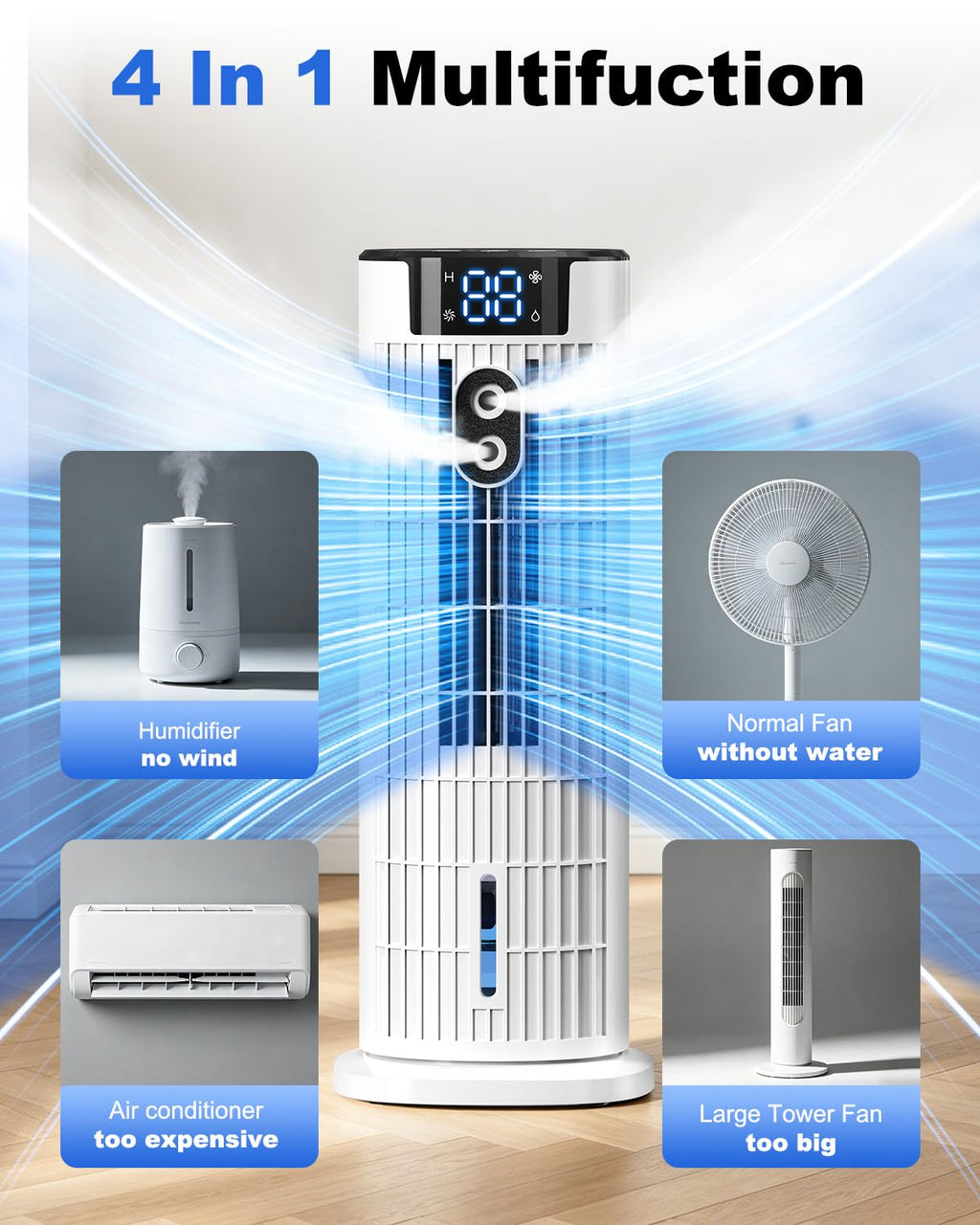 Raffrescatore d'Aria Portatile 4-in-1 - Funzione Nebbia - Telecomando - Timer | meowbutter