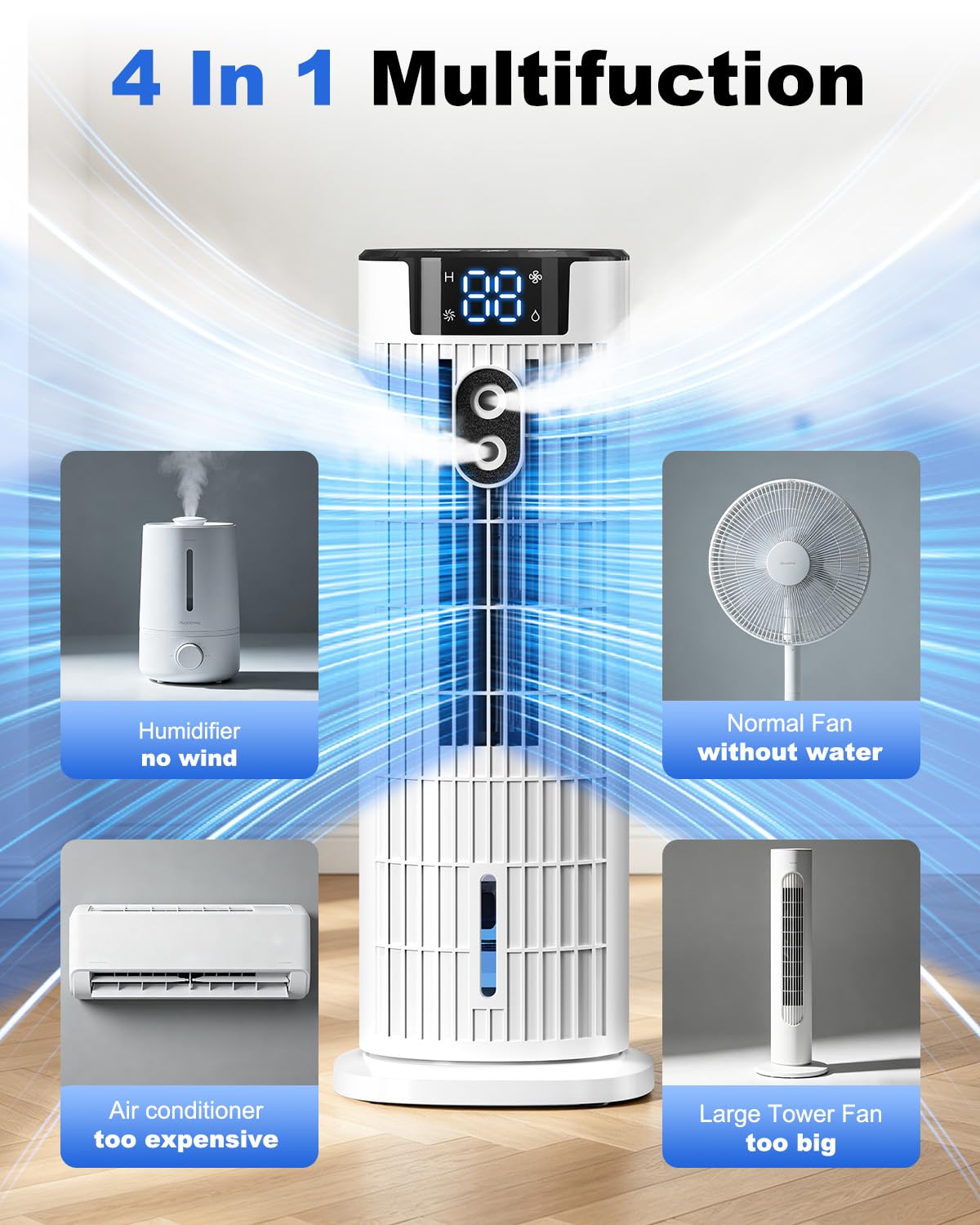 Raffrescatore d'Aria Portatile 4-in-1 - Funzione Nebbia - Telecomando - Timer | meowbutter
