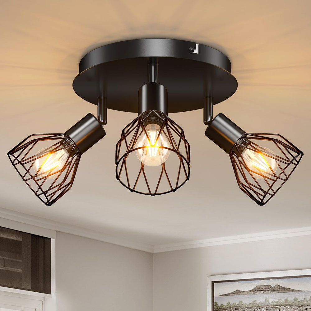 Matte Black Iron Ceiling Light — Adjustable Swiveling Spotlights