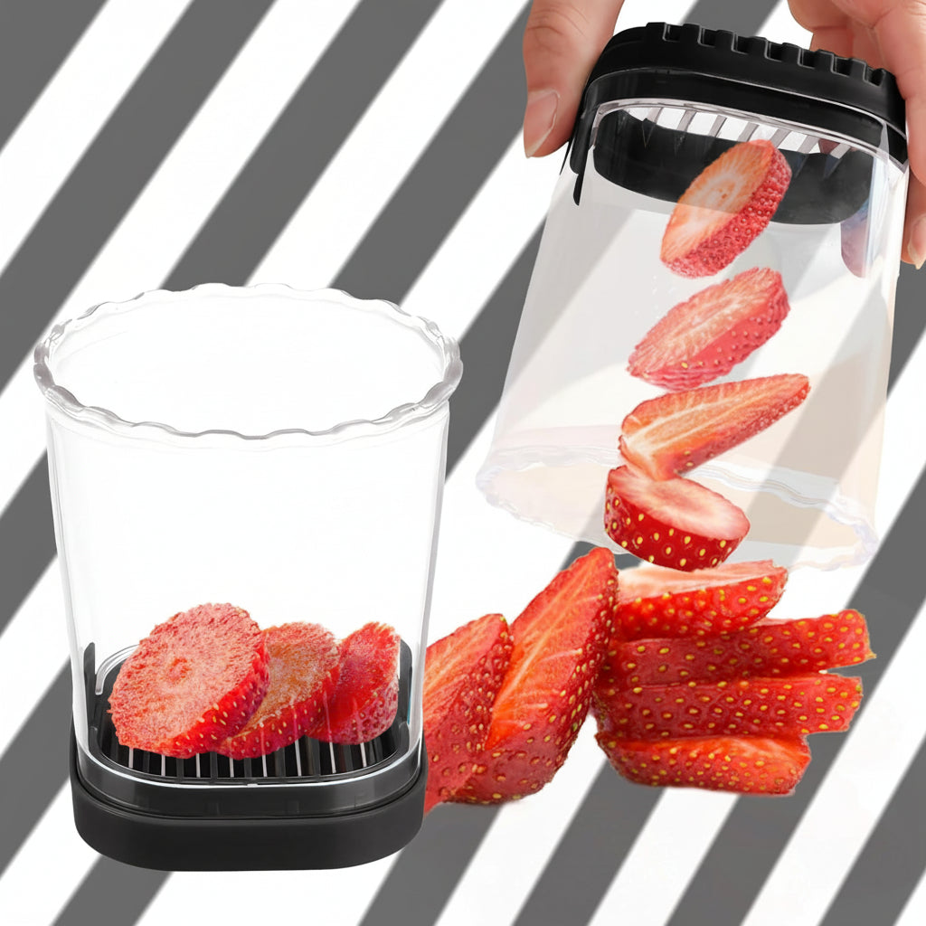 Kráječ jahod Fruit Slicer s 8 čepelemi, snadné použití, na ovocné saláty | Meowbutter