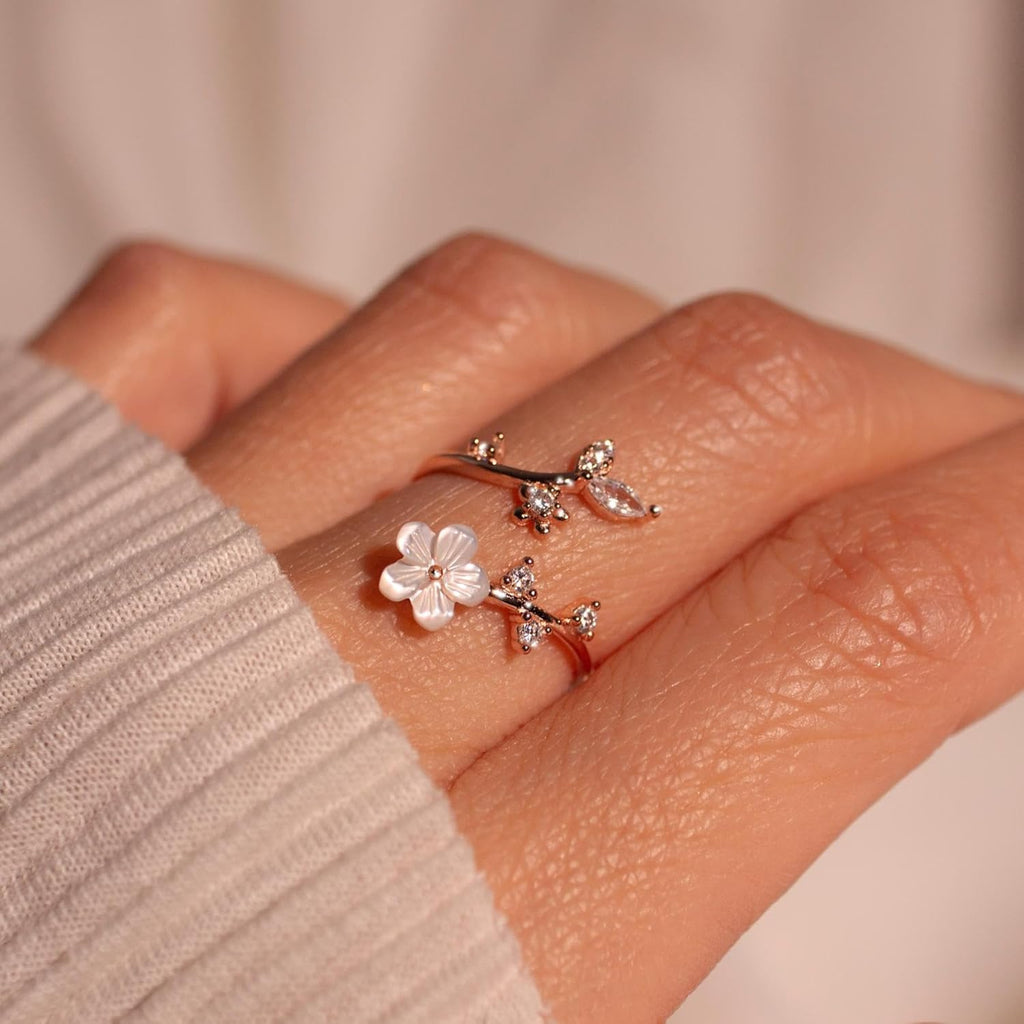 Adjustable Floral Birthstone Ring — Cubic Zirconia Accent Stones