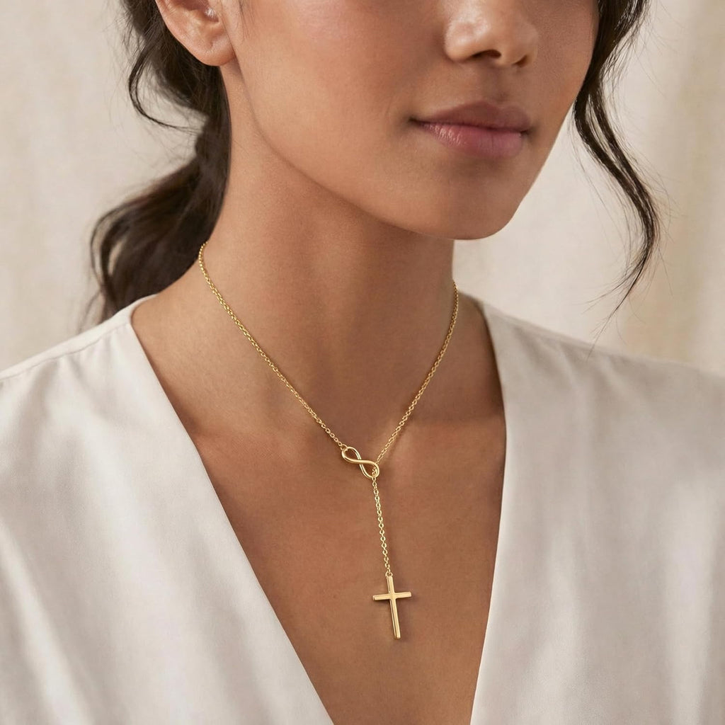 14K Gold-Filled Infinity Necklace — Slender Y Cross Pendant
