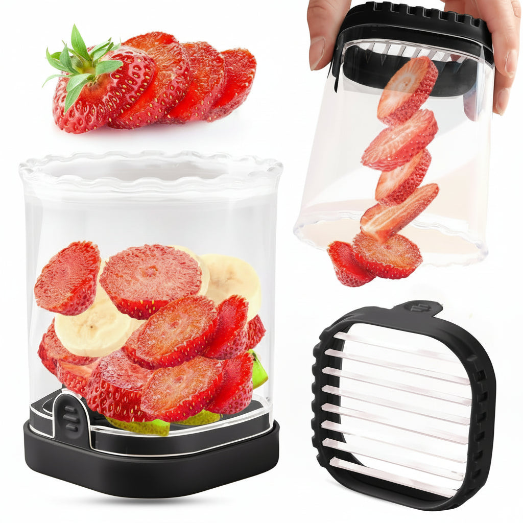 Kráječ jahod Fruit Slicer s 8 čepelemi, snadné použití, na ovocné saláty | Meowbutter