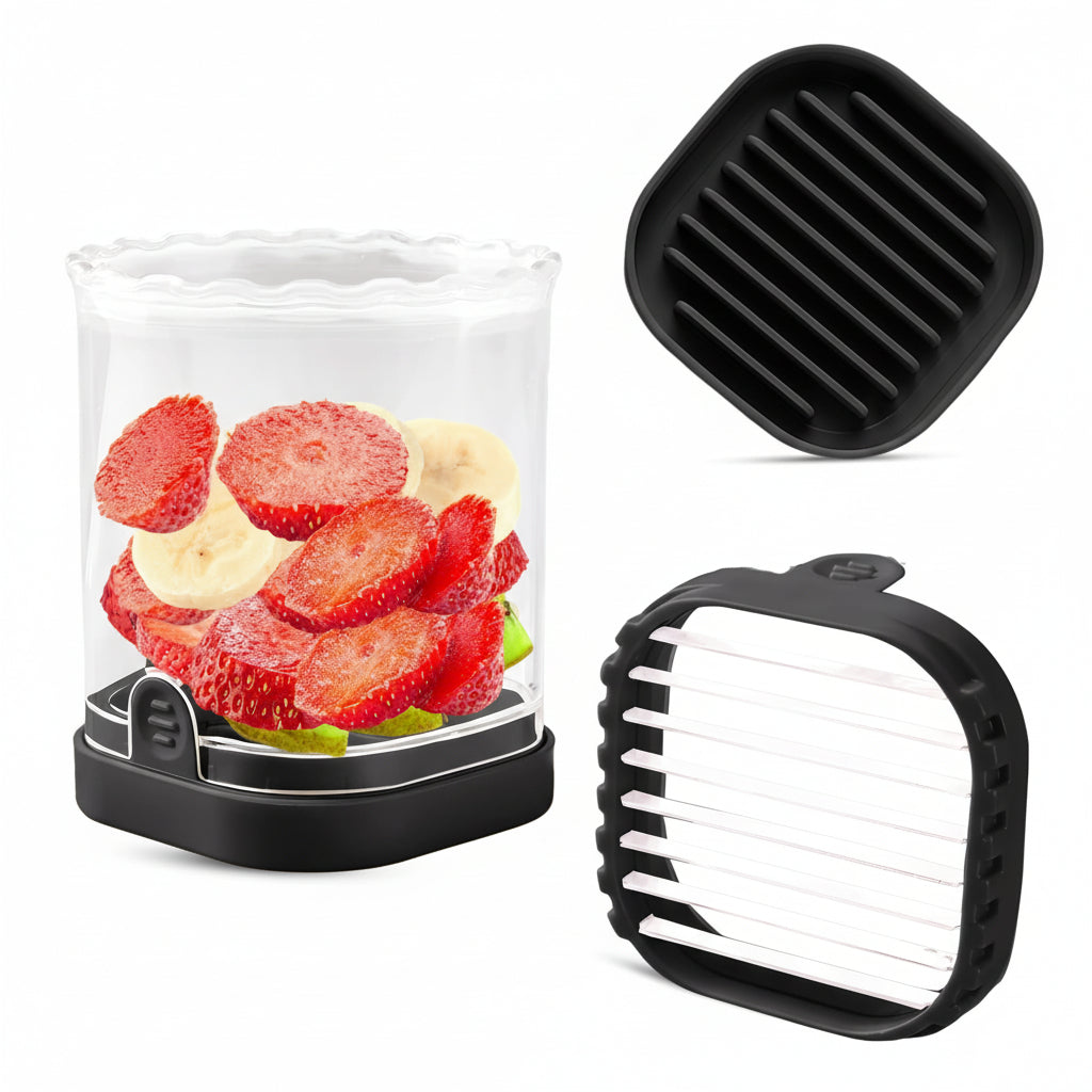 Kráječ jahod Fruit Slicer s 8 čepelemi, snadné použití, na ovocné saláty | Meowbutter