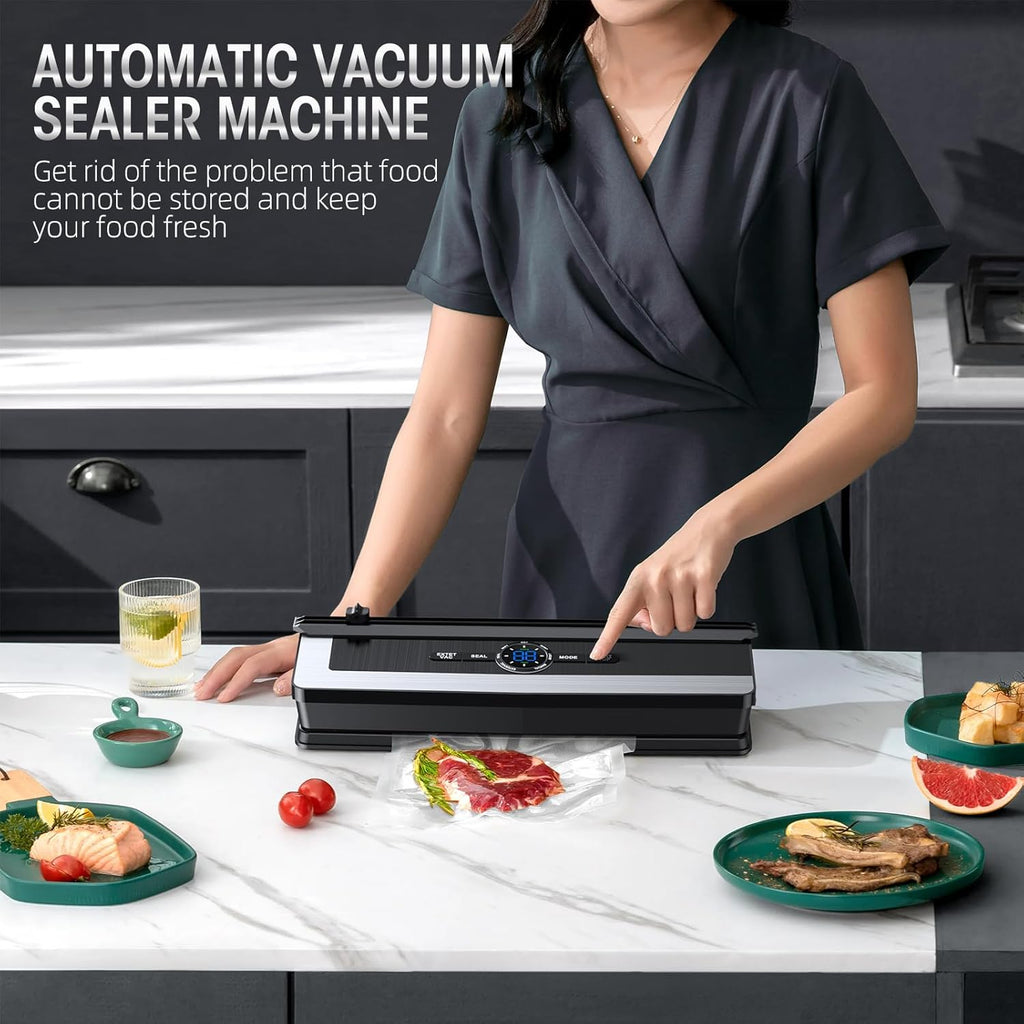 Vacuum Sealer - Built-In Bag Cutter - LED Indicator - Dry & Moist Food - 15 Bags Included | meowbutter