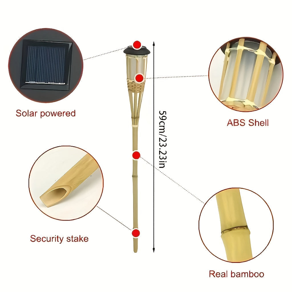 Aurinkokäyttöiset bambukynttilävalot (2 kpl) | 12-LED ulkokäyttöön tarkoitettu aurinkopuutarhalamppu | Meowbutter