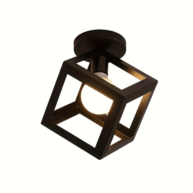 Candeeiro de teto geométrico em forma de cubo, preto mate — Montagem semiembutida, estilo industrial moderno