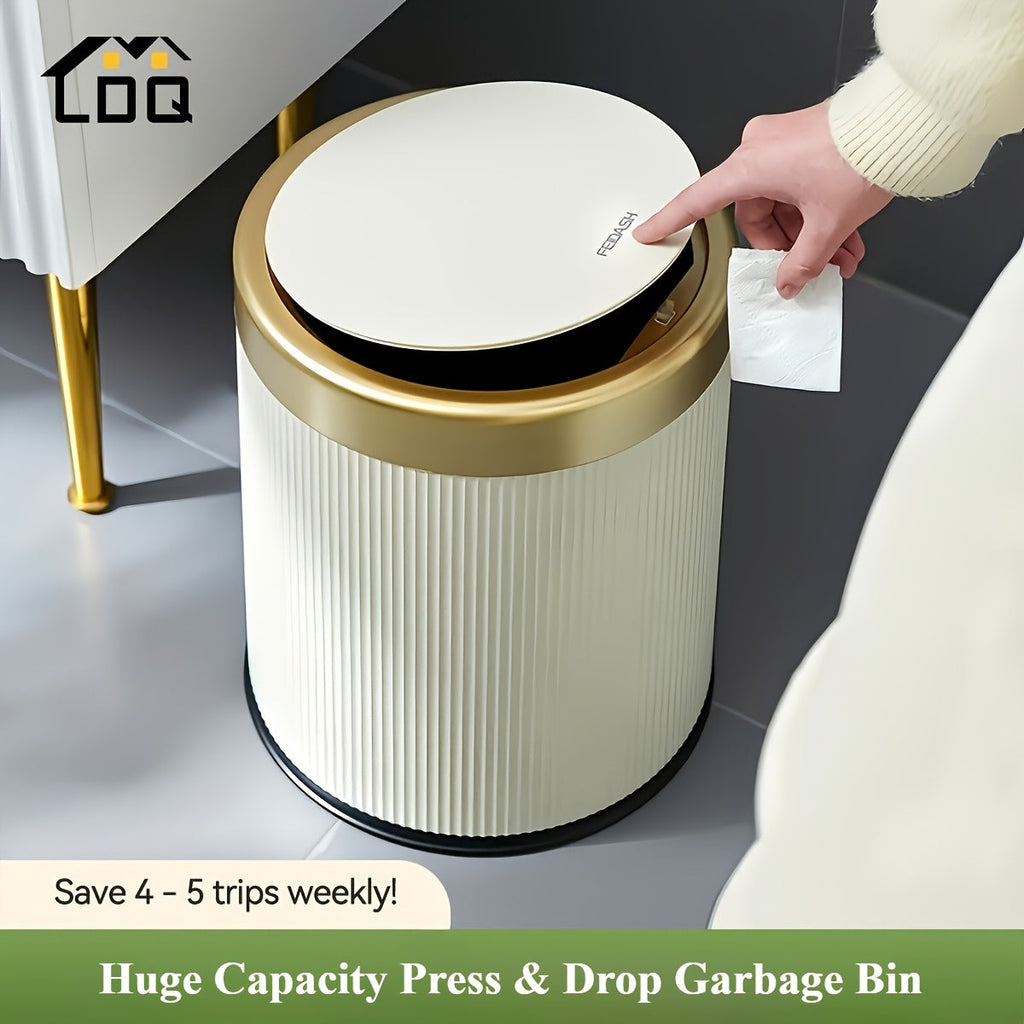 Luxury Oval Trash Can | Press-Top Waste Bin with Dual Inner Bucket | Meowbutter