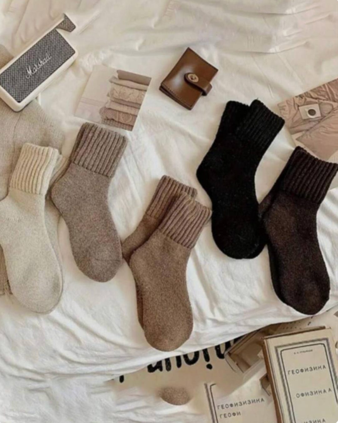 Pacote de Cinco Pares de Meias em Fleece Tricotadas para Uso Diário
