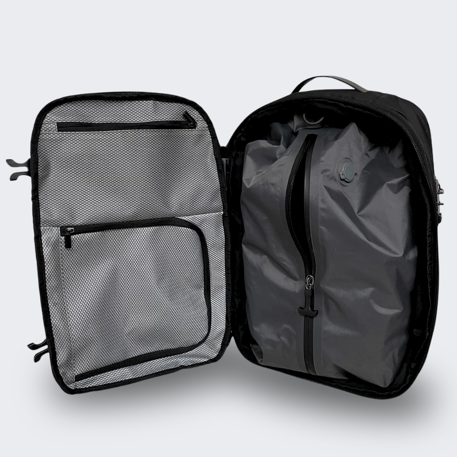 Carry-On Sized Expandable Compression Backpack With 180-Degree Opening And Shoe Compartment