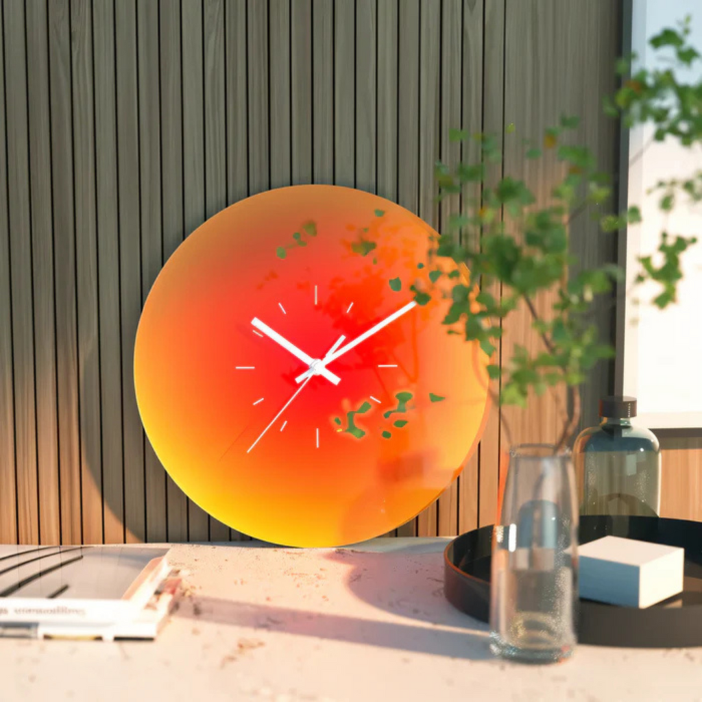 Sunset Gradient Glass Wall Clock — Silent Quartz Movement