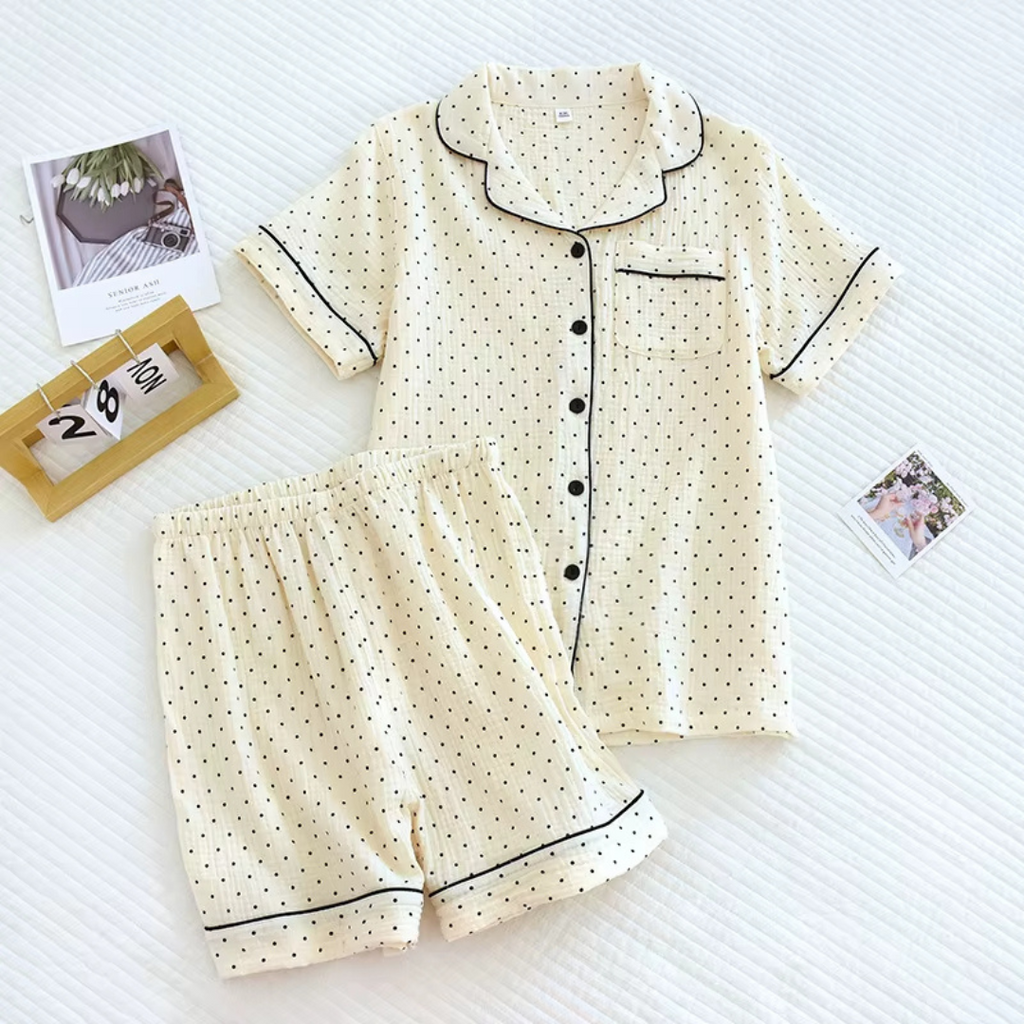 The Muslin Dot Pajama Set In 100 Percent Muslin Cotton