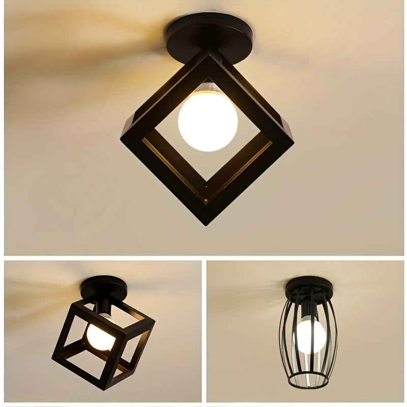 Candeeiro de teto geométrico em forma de cubo, preto mate — Montagem semiembutida, estilo industrial moderno