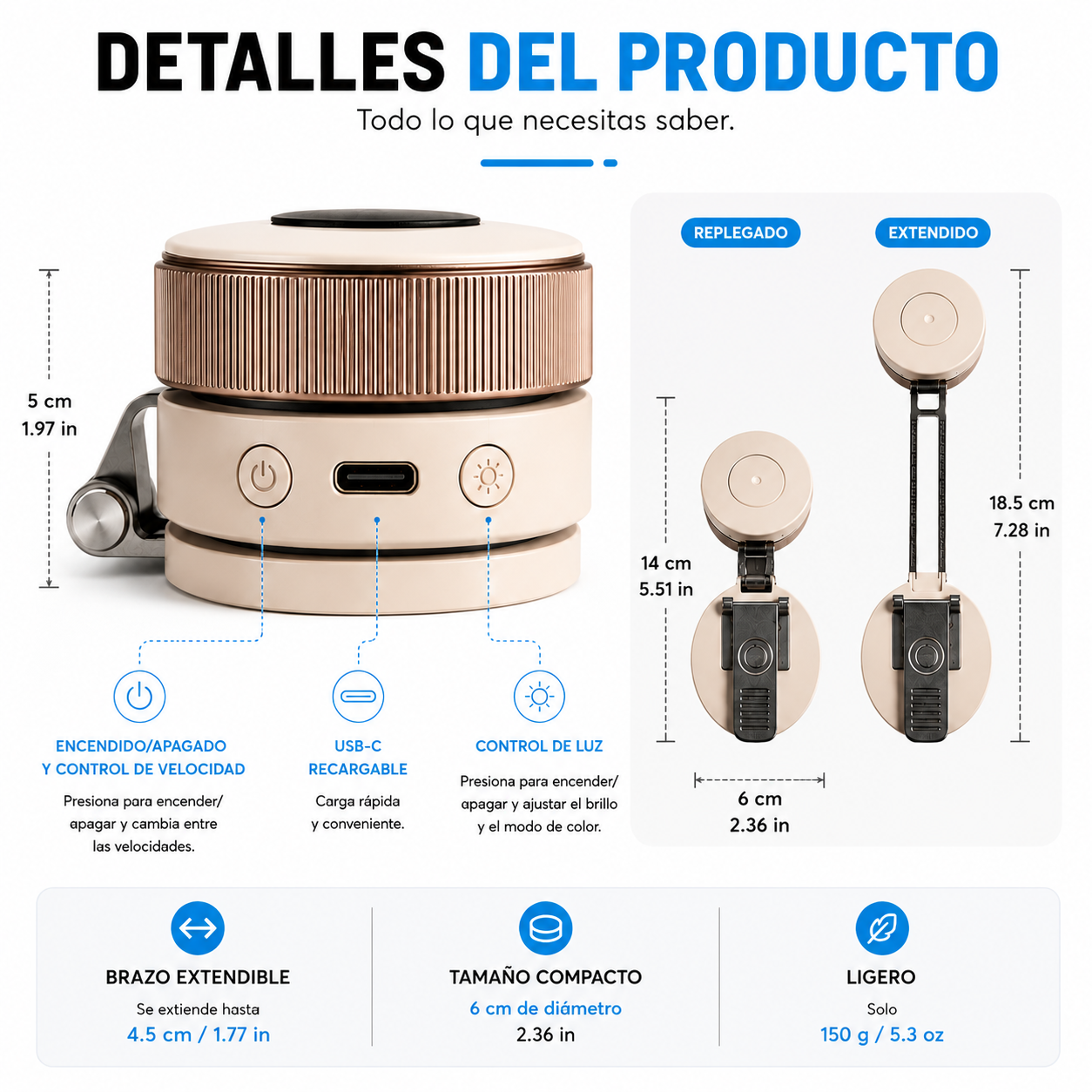 Compact Magnetic Fan With 360 Degree Cooling And Portable LED Light