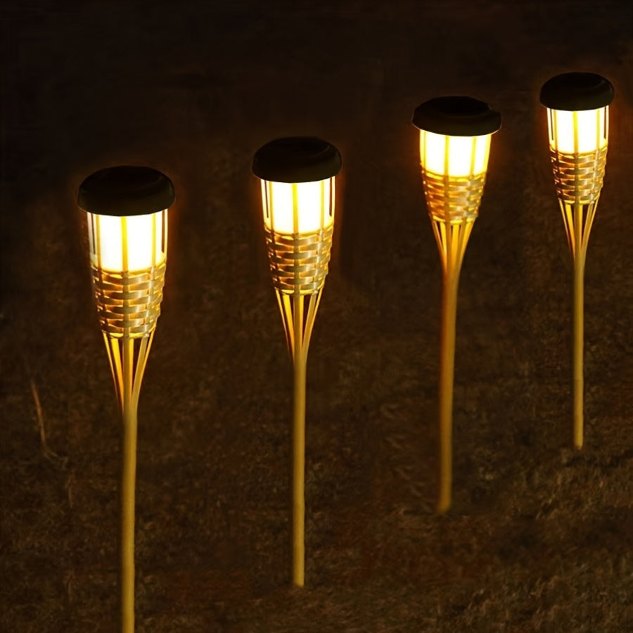 Aurinkokäyttöiset bambukynttilävalot (2 kpl) | 12-LED ulkokäyttöön tarkoitettu aurinkopuutarhalamppu | Meowbutter
