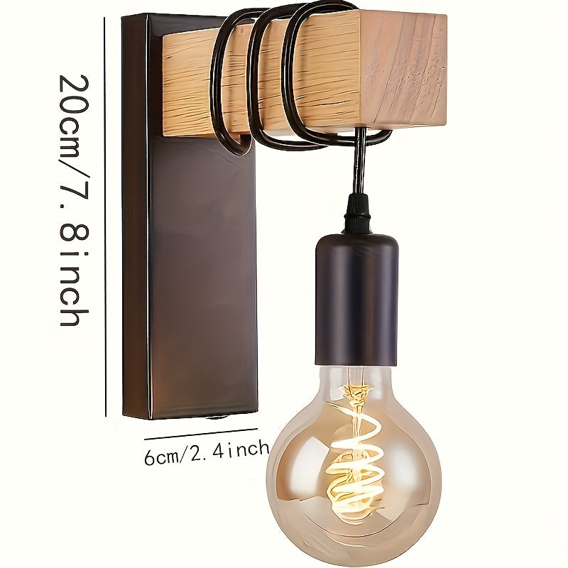 Moderne Wandleuchte im Industriedesign – E27-Fassung, polierte Metalloberfläche, Holzdetails, 20x6cm