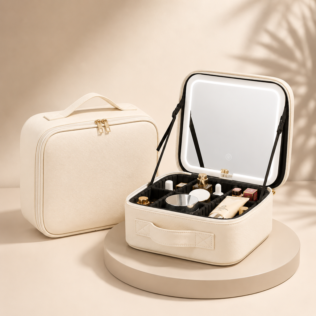 Makeup-etui Rejse Kosmetik Organizer Mors Dag LED-spejl Box | Meowbutter