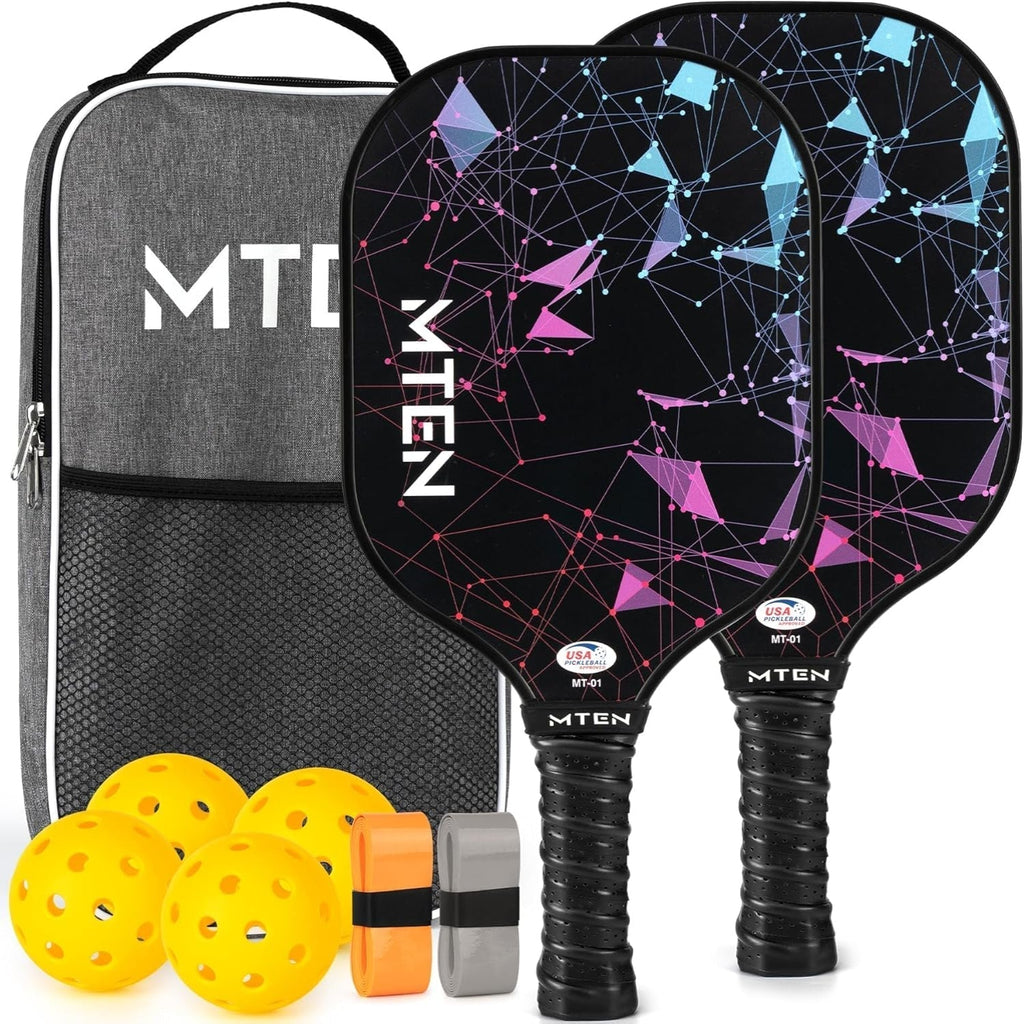 2er-Pack leichte Pickleball-Schläger aus Fiberglas — Ballset inklusive