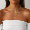 Gold Cross Necklace Layered Pendant Detail