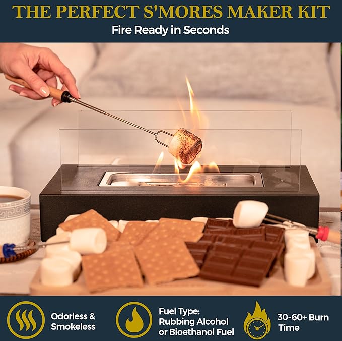 Tabletop Fire Pit with S'mores Maker Kit - Portable Mini Fireplace - Indoor & Outdoor | meowbutter