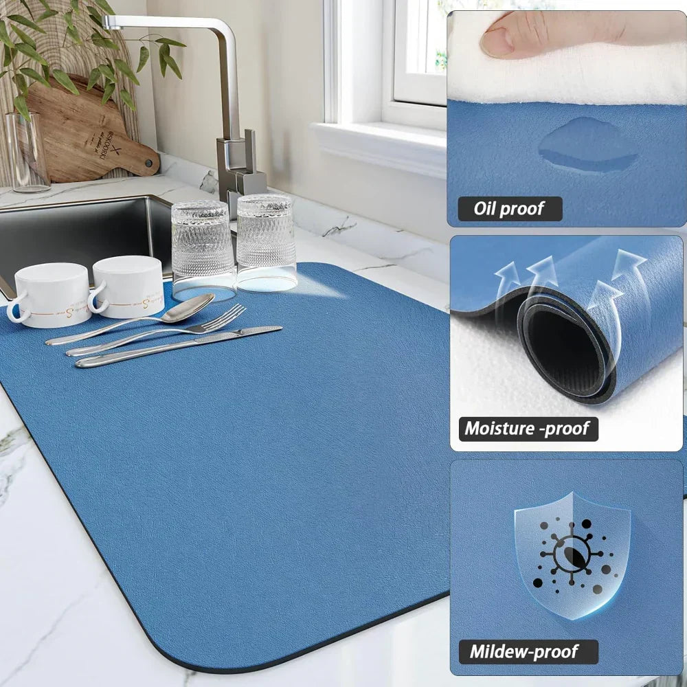 Slim Countertop Kitchen Drying Mat — Rapid-Absorbing Diatomaceous Earth Pad
