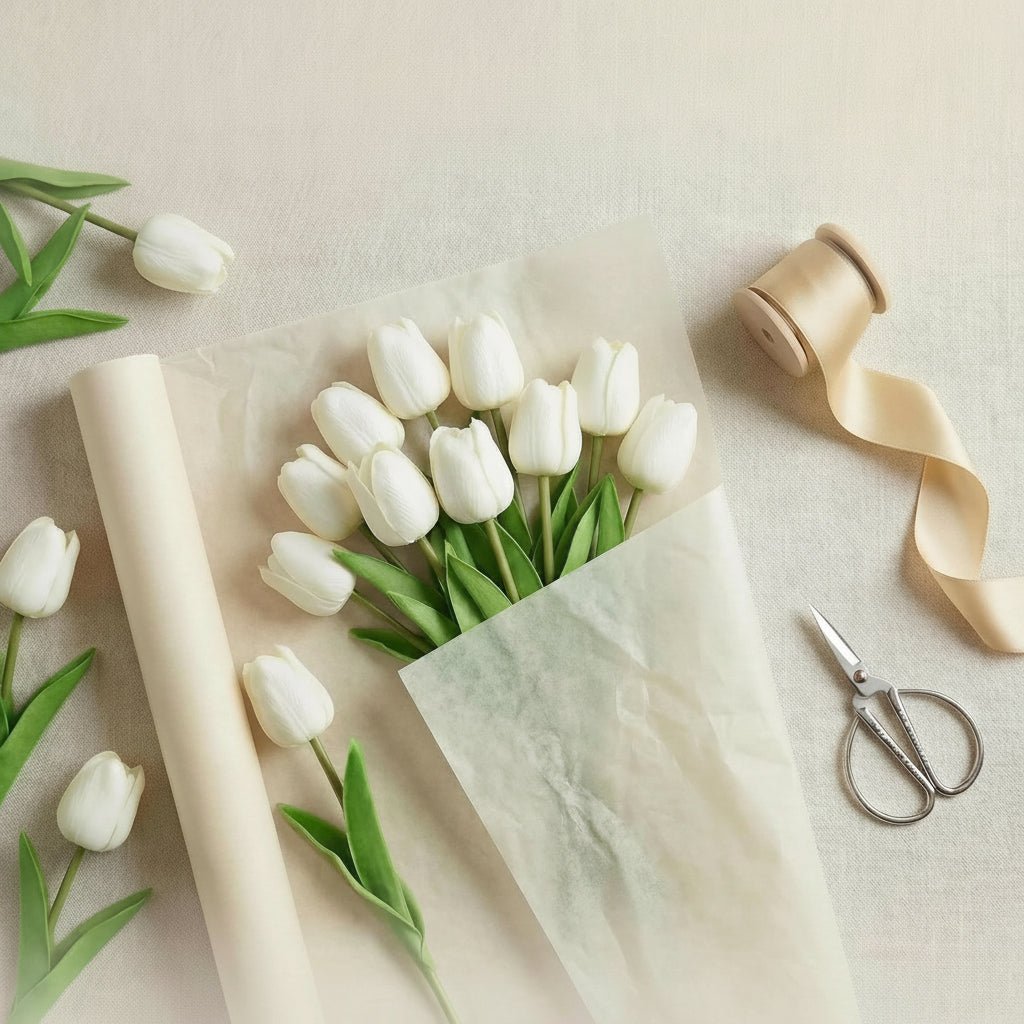 Tulipas com toque realista — ramo do Dia da Mãe com caules de PU