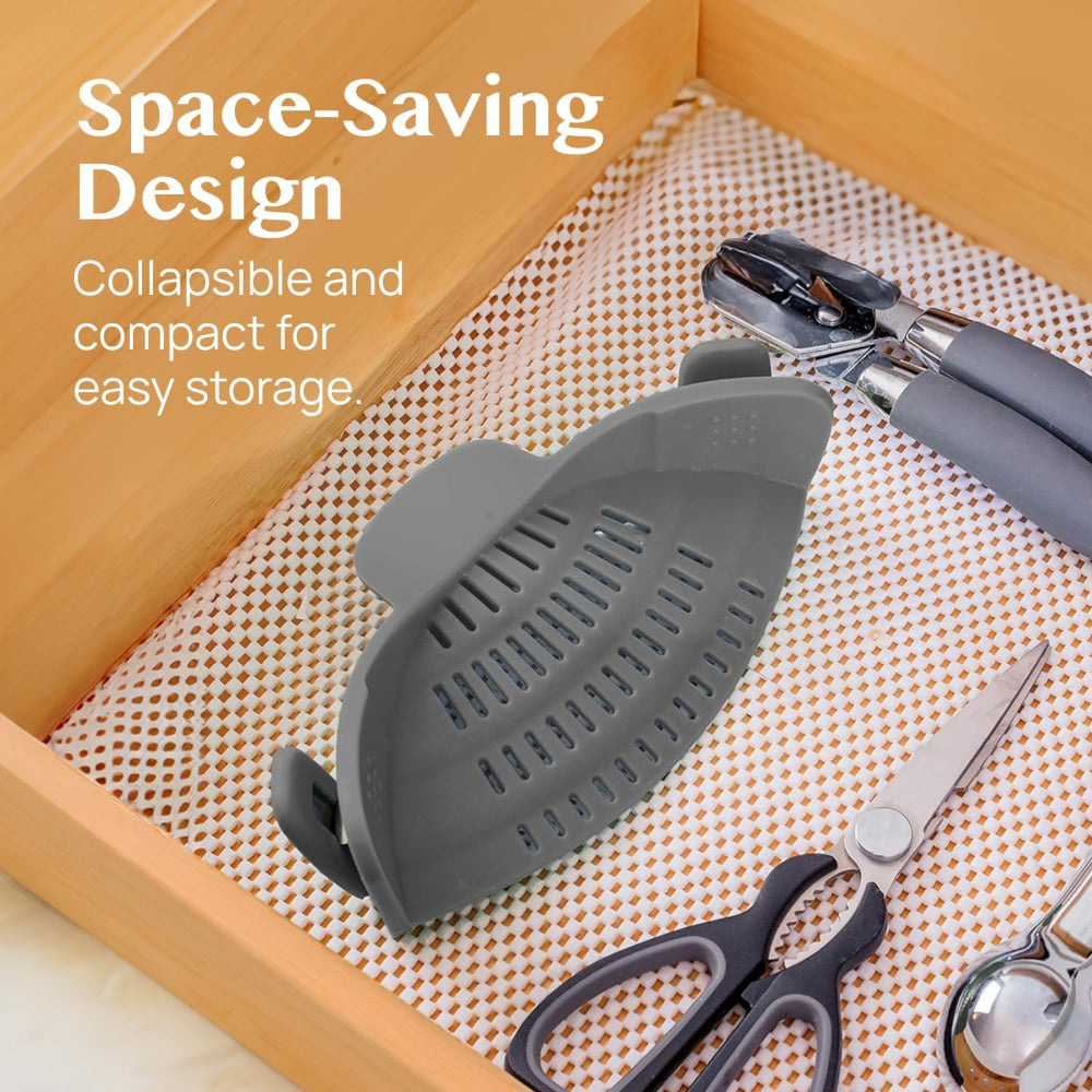 Silicone Clip-On Pot Strainer — Cookware Drain Clamp