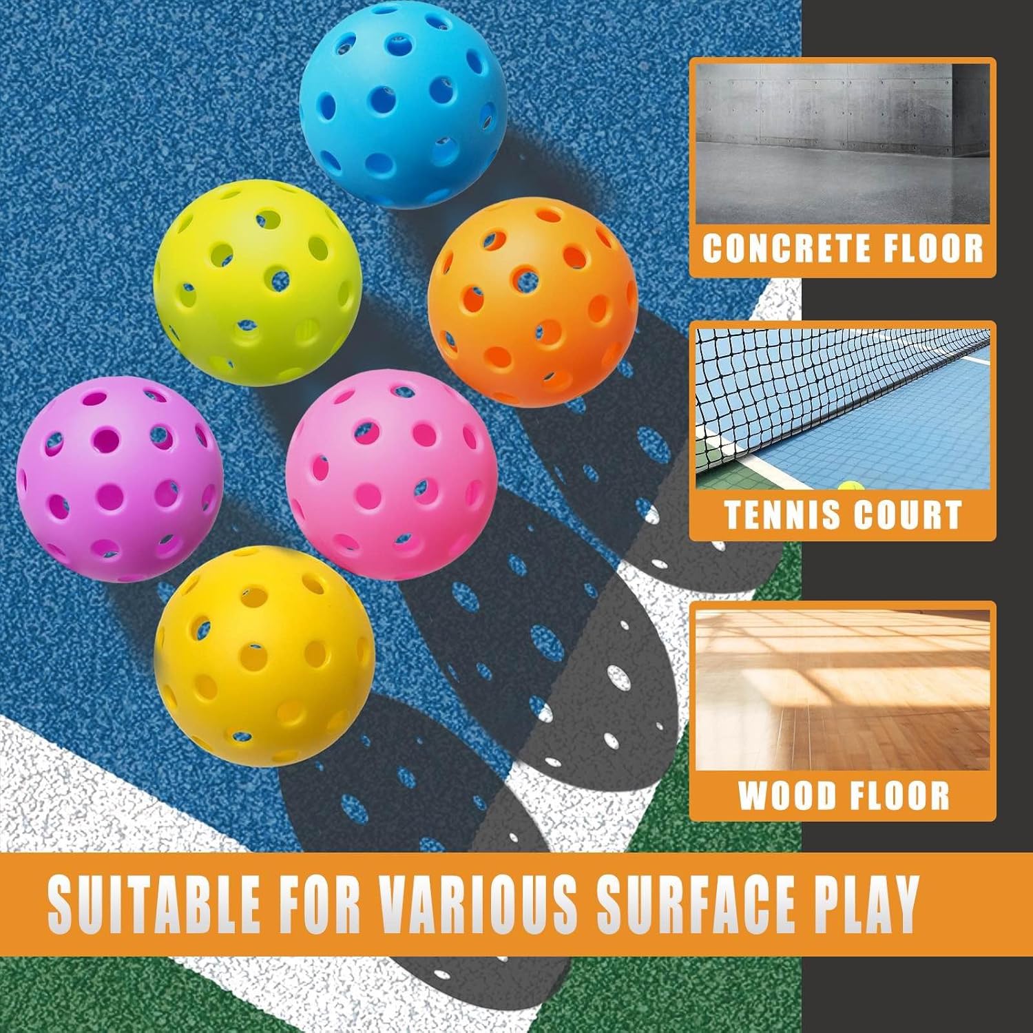 Pickleball Balls Outdoor Durable High Visibility 6 Pack Set | Meowbutter