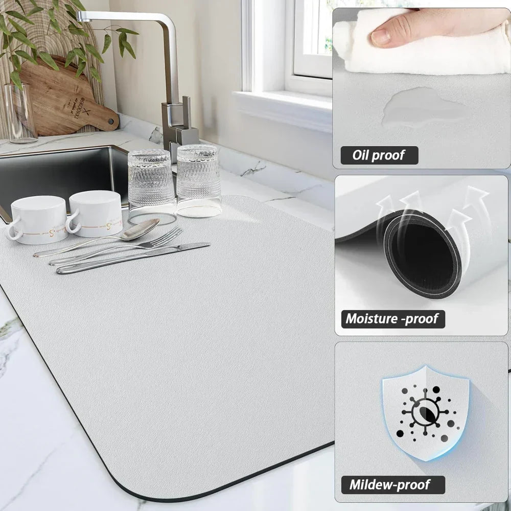 Slim Countertop Kitchen Drying Mat — Rapid-Absorbing Diatomaceous Earth Pad