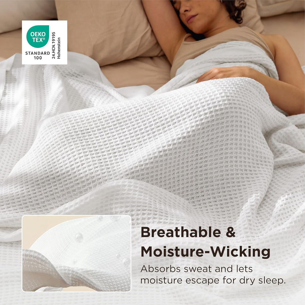 Waffelpiqué-Decke aus 100 % Baumwolle von Cozy Haven in Queensize — weiche, atmungsaktive, offen gewebte Struktur