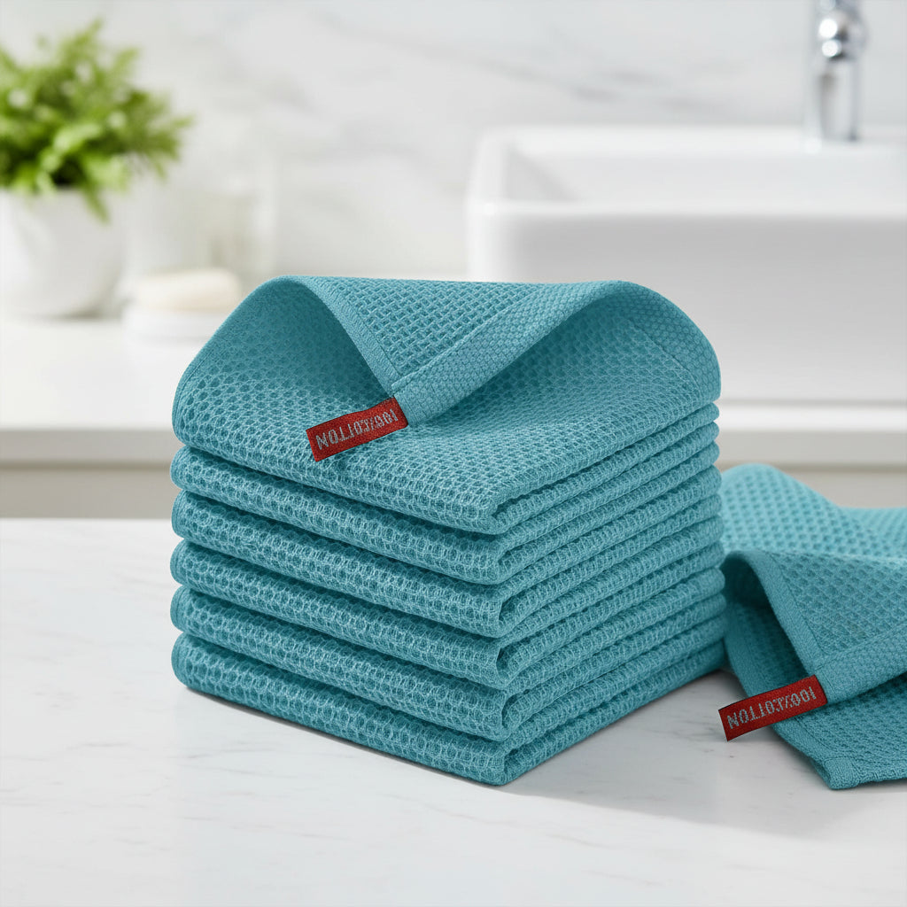 Soft Cotton Dish Cloths Set Absorbent Honeycomb Waffle Weave | Meowbutter