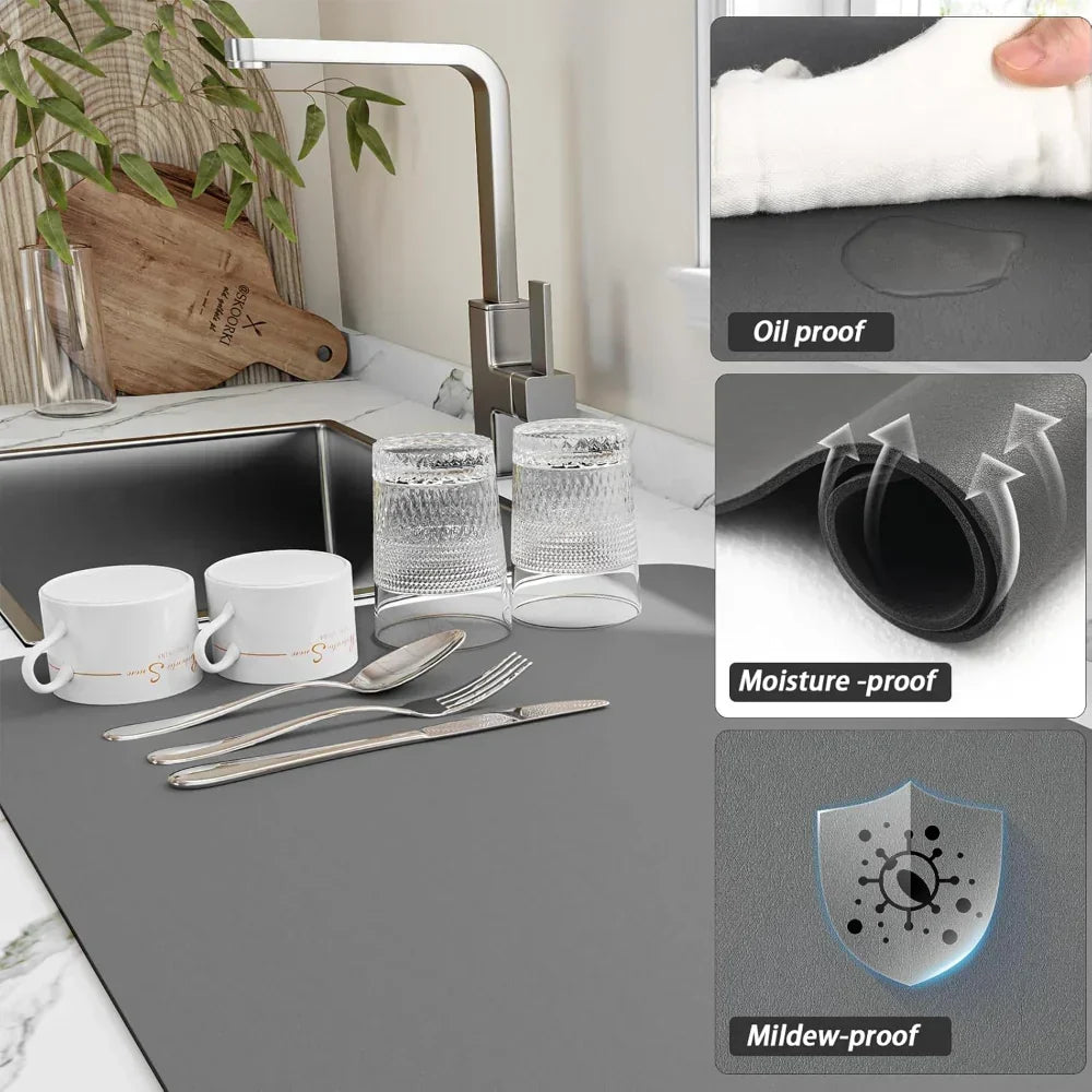 Slim Countertop Kitchen Drying Mat — Rapid-Absorbing Diatomaceous Earth Pad