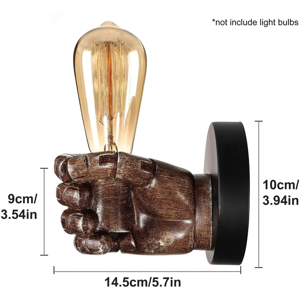 Industrial Resin Hand-Shaped Wall Light — E26 Base & Palm Sculpture