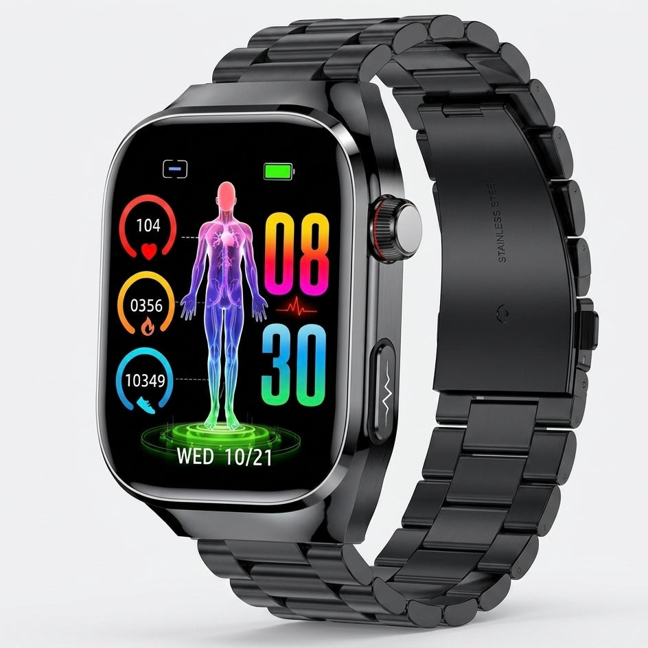 Relógio Inteligente ECG - Ecrã AMOLED 2,04" - IP68 - Chamadas Bluetooth - 650mAh - Monitorização de Batimentos Cardíacos e Sono | meowbutter