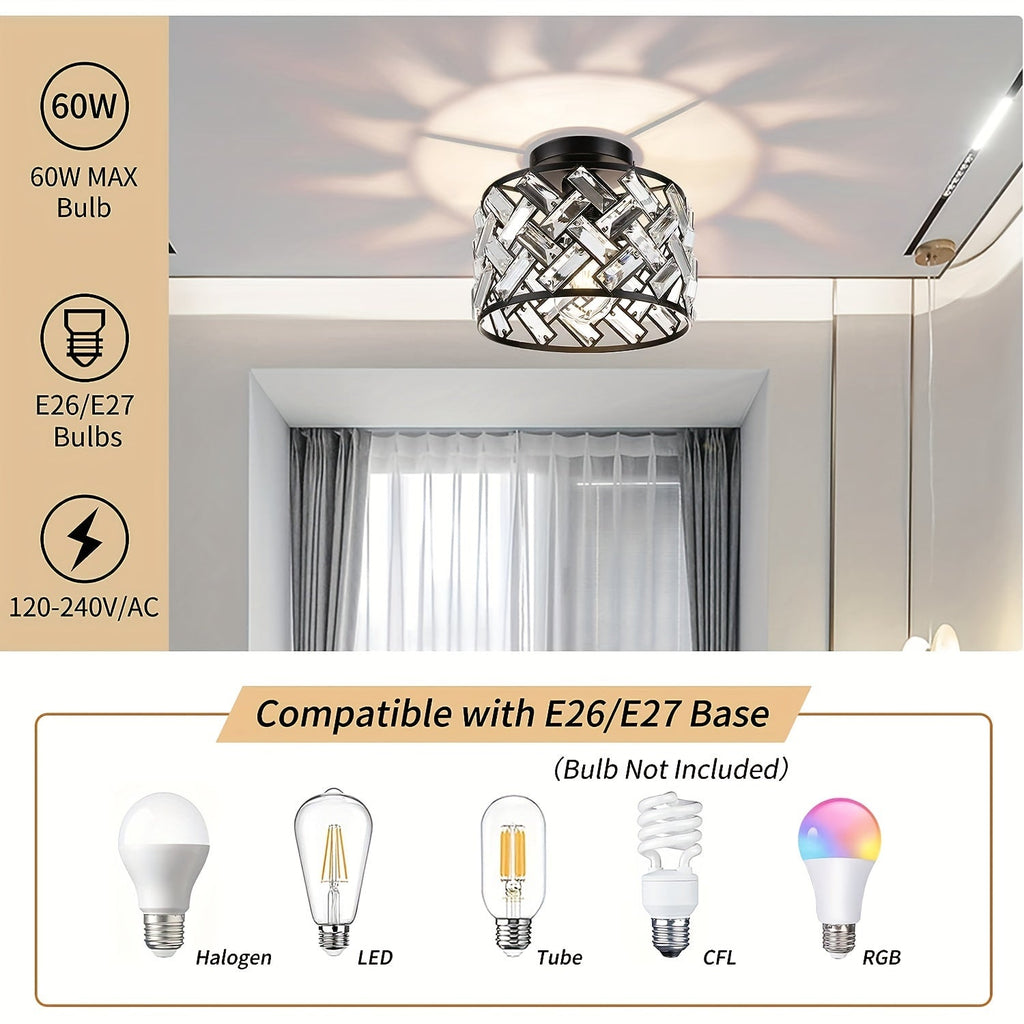 Modern Crystal Semi Flush Mount Ceiling Light | Elegant Decorative Fixture | Meowbutter