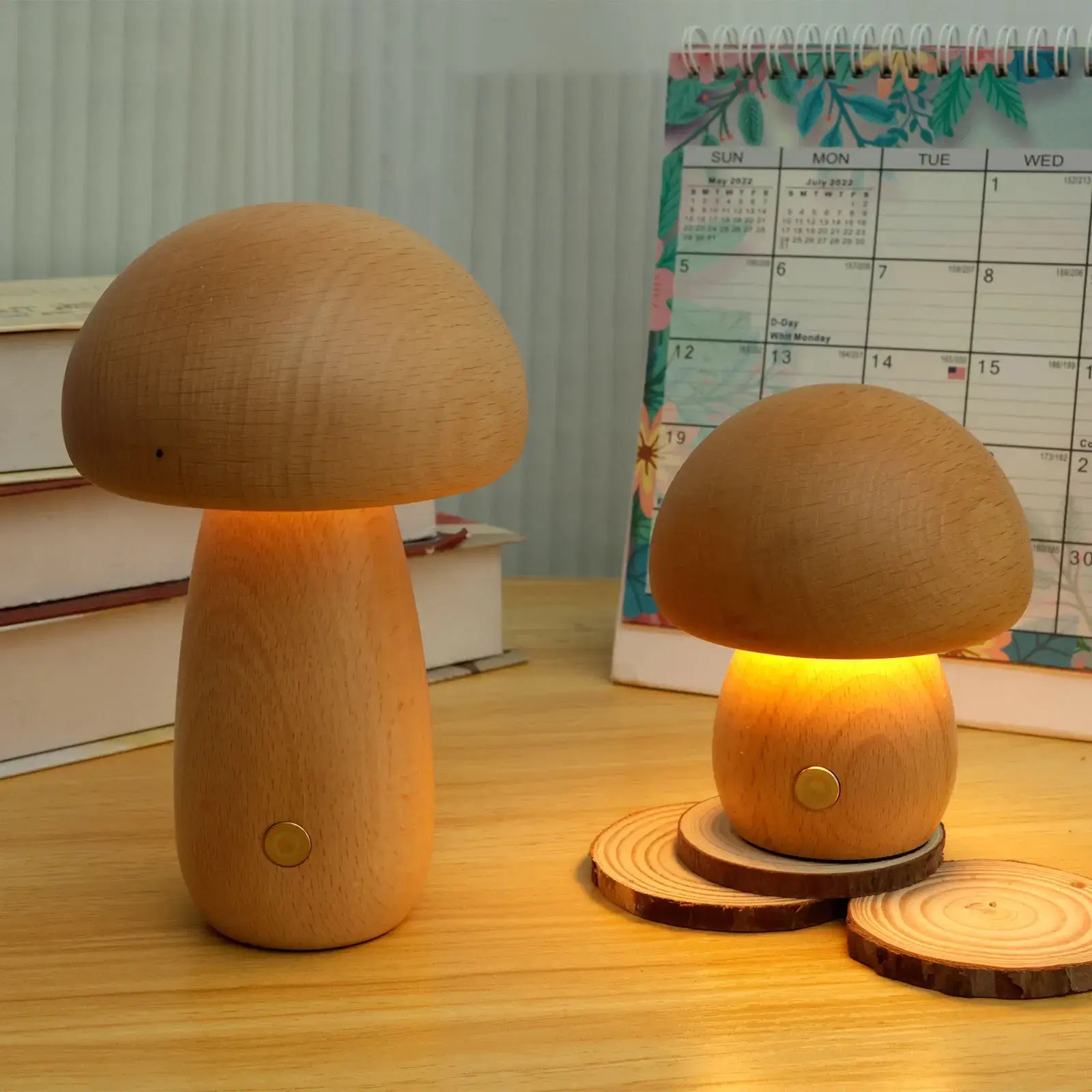 Portobello Mushroom Lamp | Natural Wood Rechargeable Night Light | Meowbutter