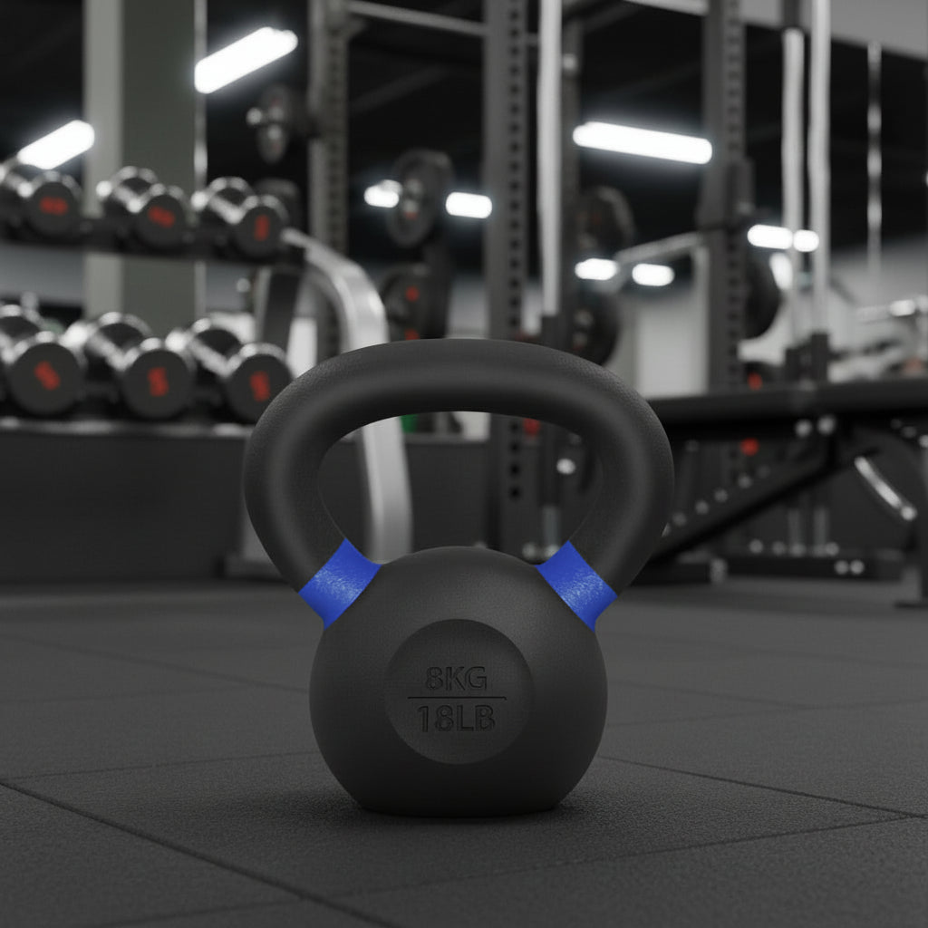 Kettlebell i støbejern — solid konstruktion i ét stykke, pulverlakeret overflade