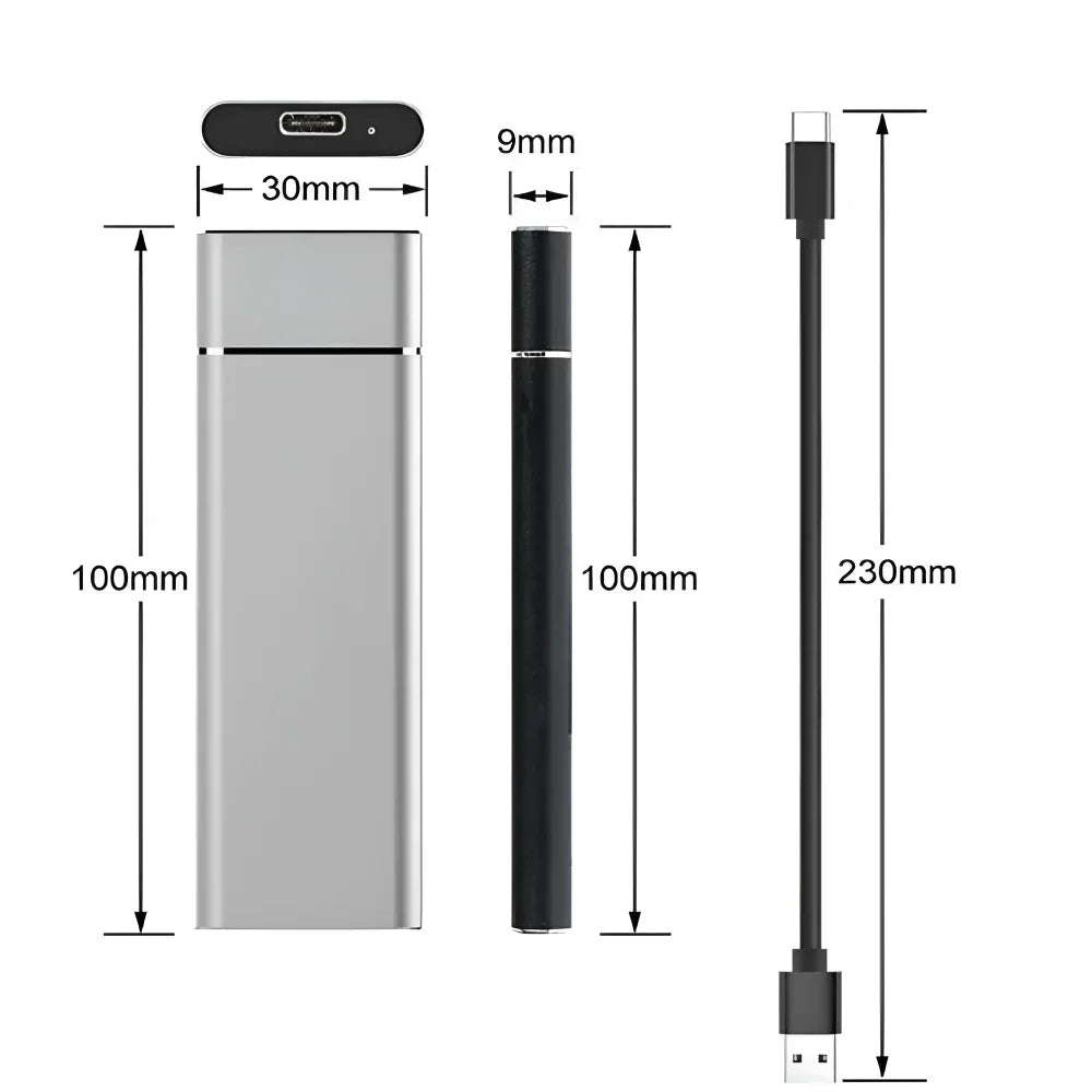 Unidad externa portátil de aluminio — diseño compacto de metal cepillado