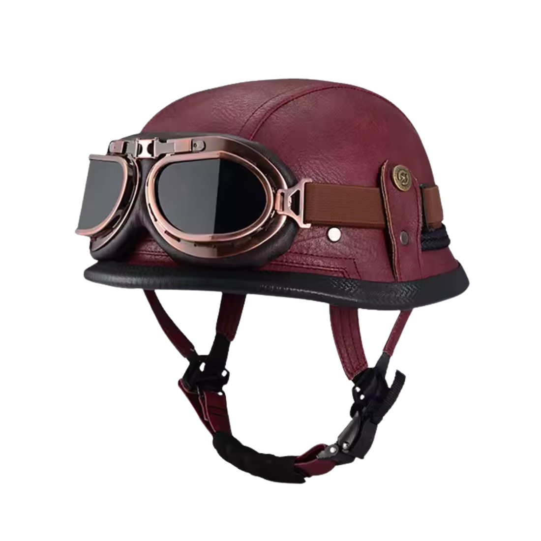 Casco de media cara para motocicleta de cuero alemán retro - Certificación DOT - Meowbutter