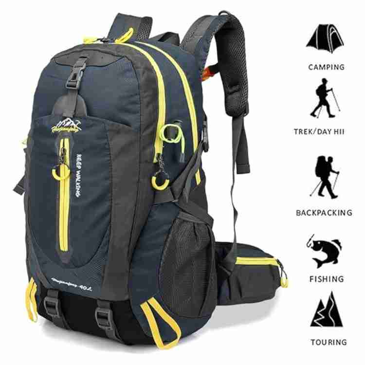 40L Waterproof Hiking Backpack - Adjustable Straps - Padded Back Panel - Blue, Black & Grey | meowbutter