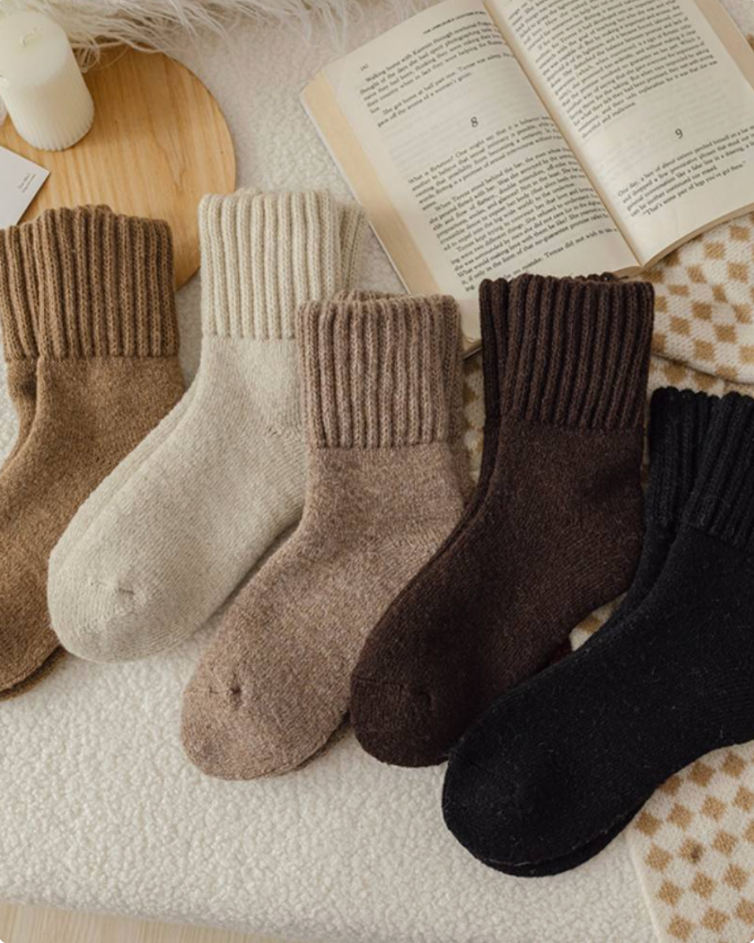 Pacote de Cinco Pares de Meias em Fleece Tricotadas para Uso Diário