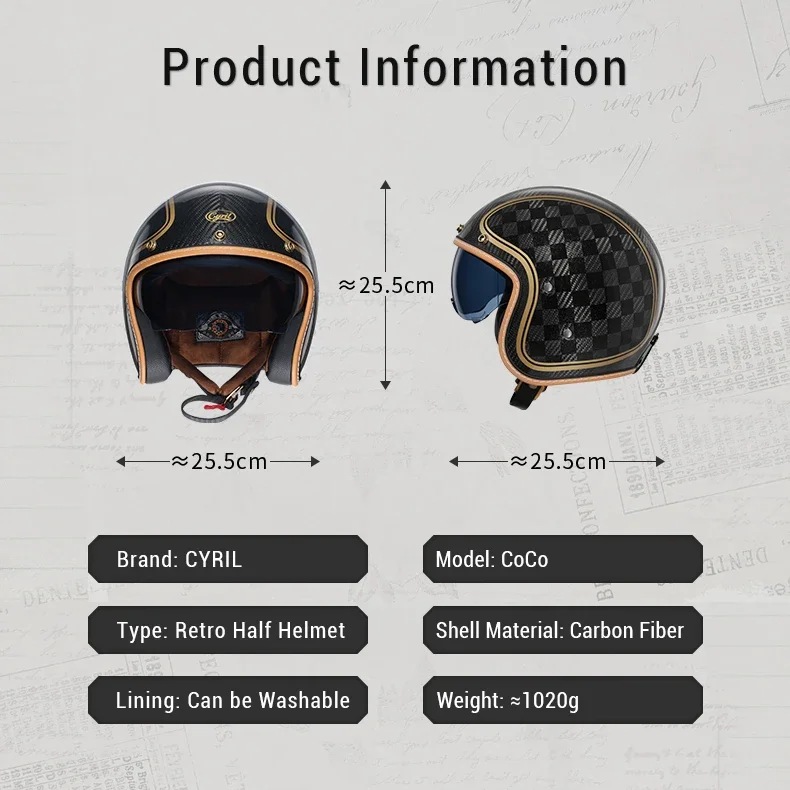 Capacete Retro Aberto em Fibra de Carbono – Certificado DOT - Meowbutter