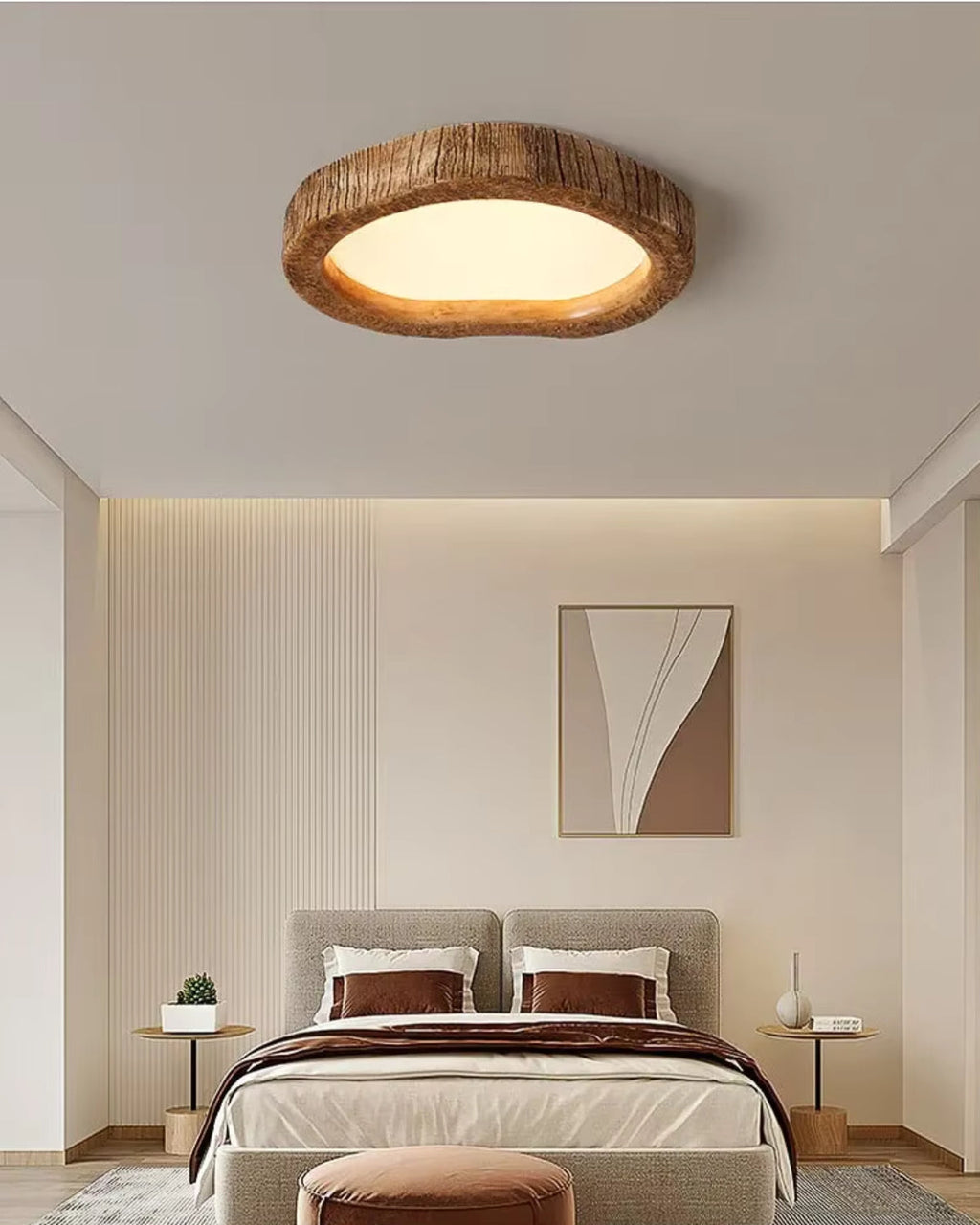 Le Halo Bois Ceiling Light | Rustic Wood-Inspired LED Lamp | Meowbutter