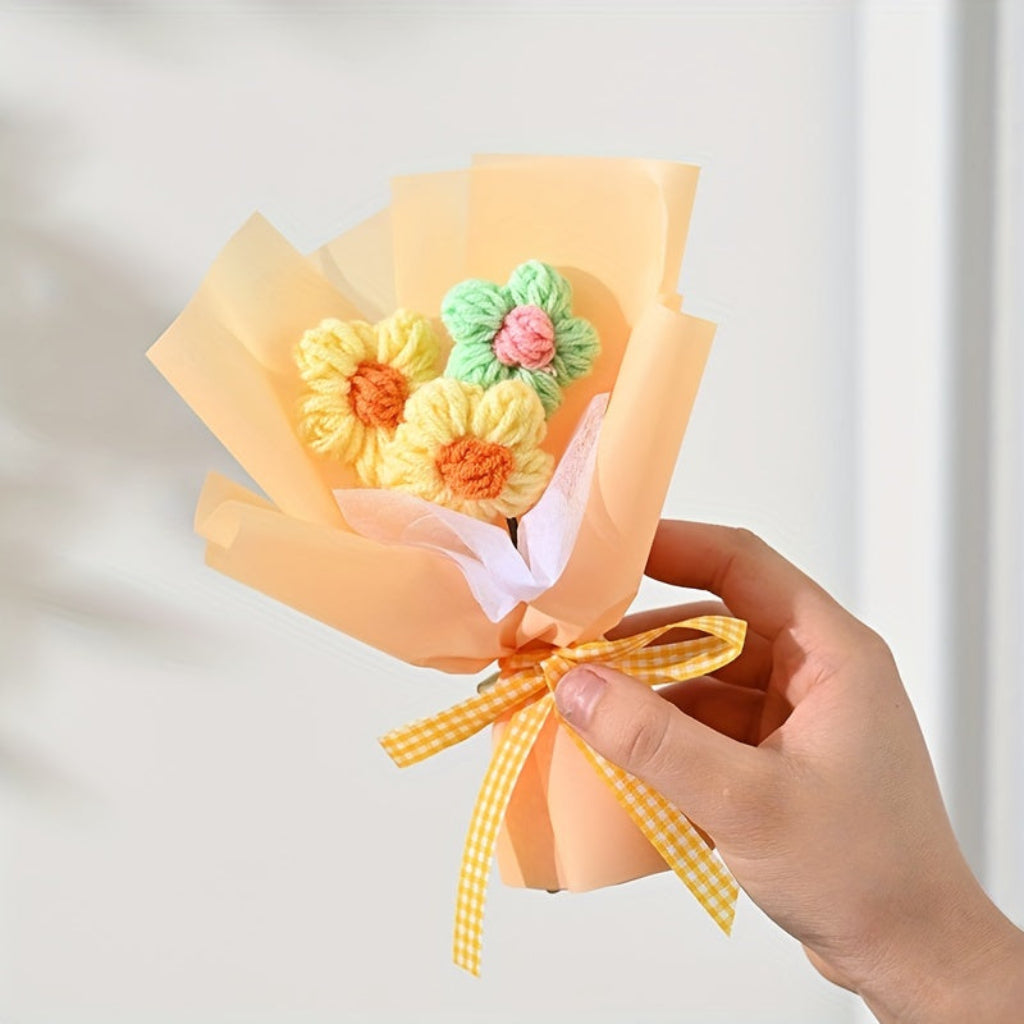 Handmade Mini Wrapped Floral Bouquet — Compact Ribbon-Tied Stems