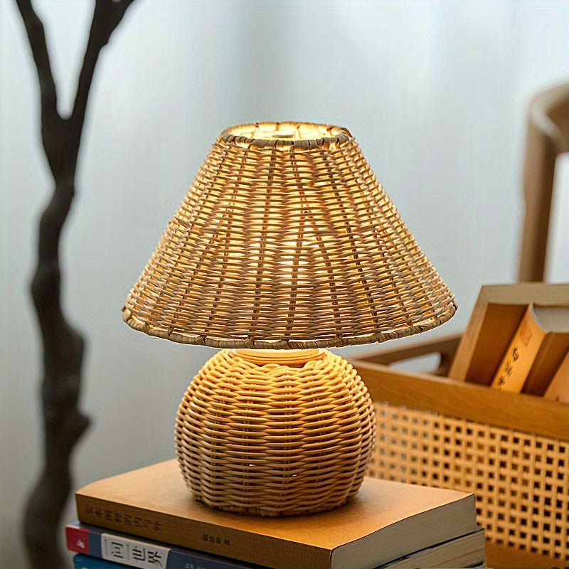 Bamboo Woven Desk Lamp — USB Powered, Cylindrical Shade, Low-Glare Illumination