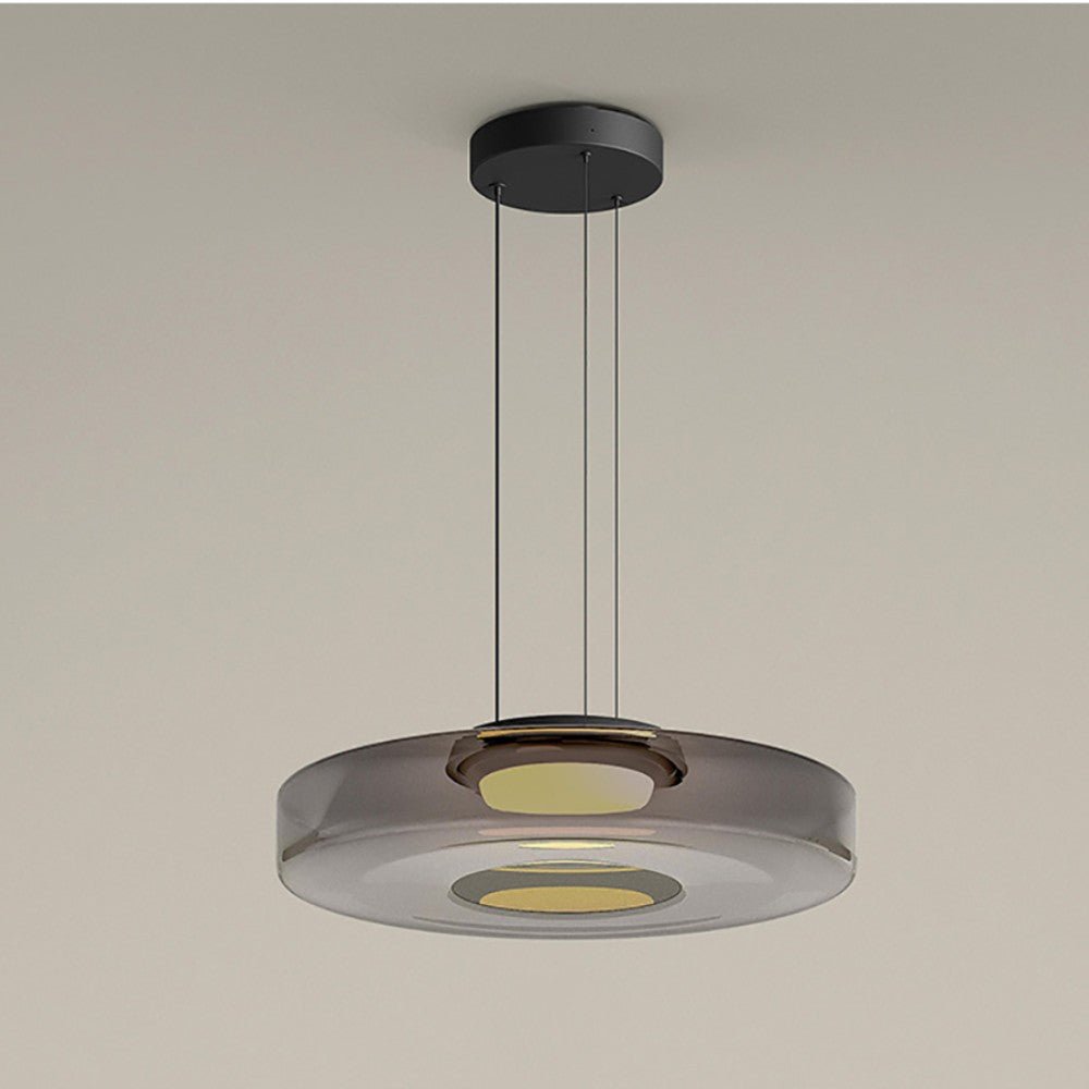 Bauhaus-pendellampe i lagdelt glass — jernramme, 12W varm hvit LED