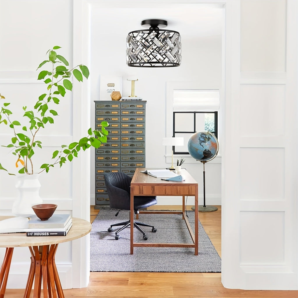 Modern Crystal Semi Flush Mount Ceiling Light | Elegant Decorative Fixture | Meowbutter