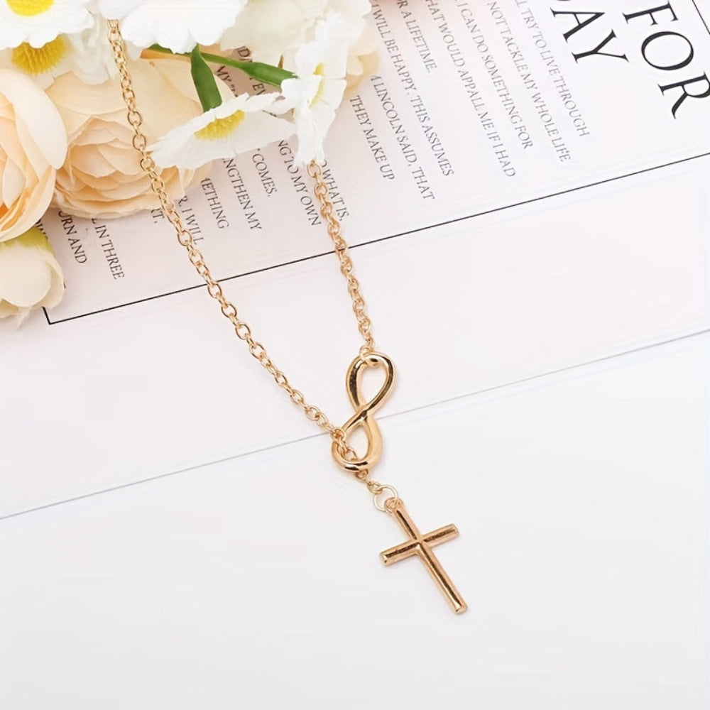 Vintage Silver Cross Necklace — Zinc Alloy Pendant, 3.5 x 2 cm, 50 cm Chain